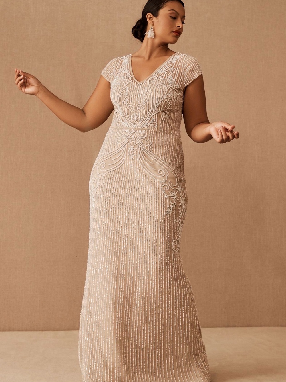 BHLDN Sanders Beaded V-Neck Evening Gown